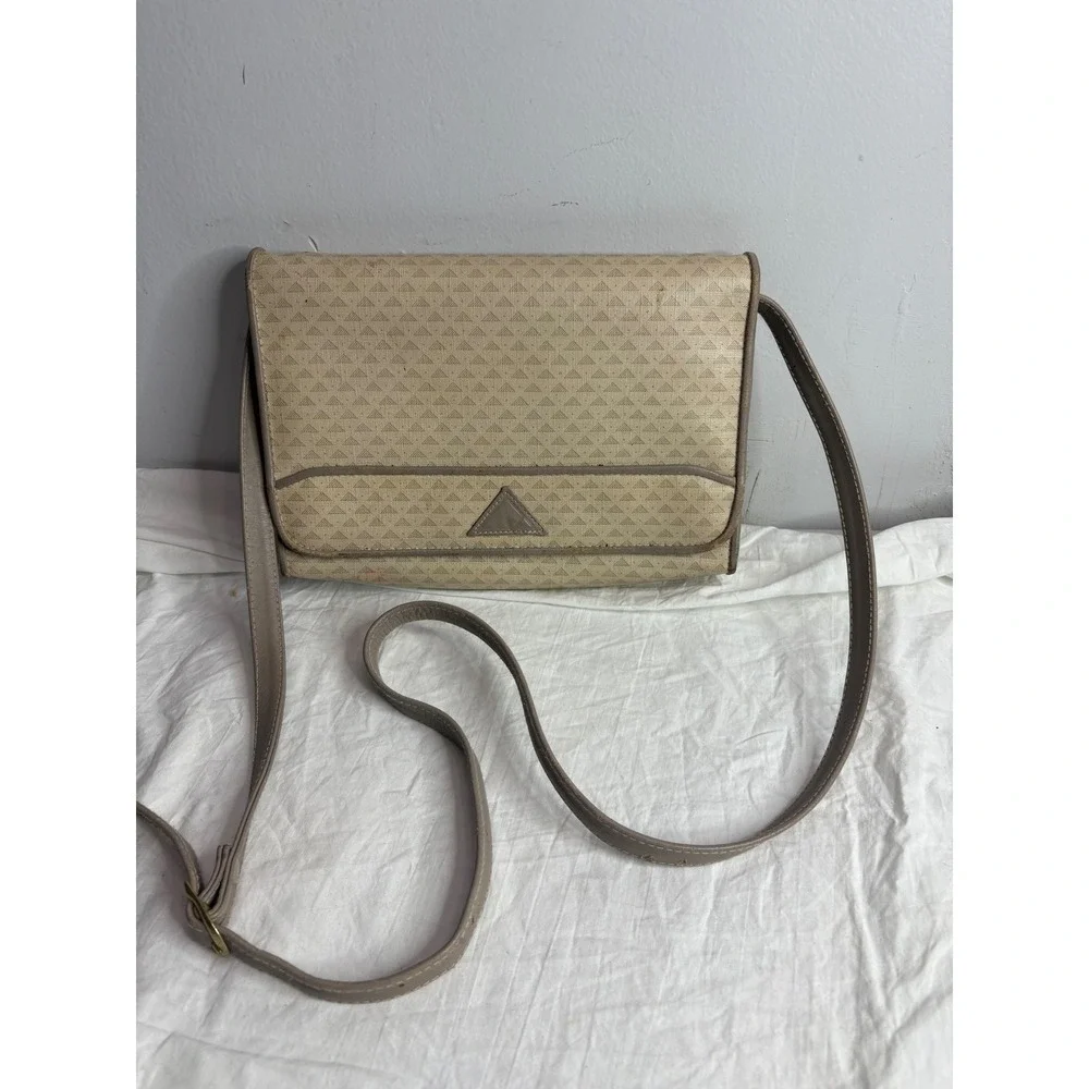 Liz Claiborne Tan Monogram Shoulder Bag Genuine Leather Trim